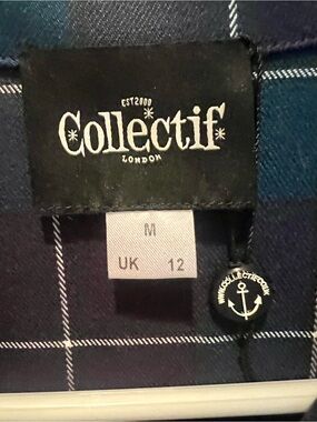 Collectif Plaid Button-Down Shirt in Navy, Purple Teal Pencil dress